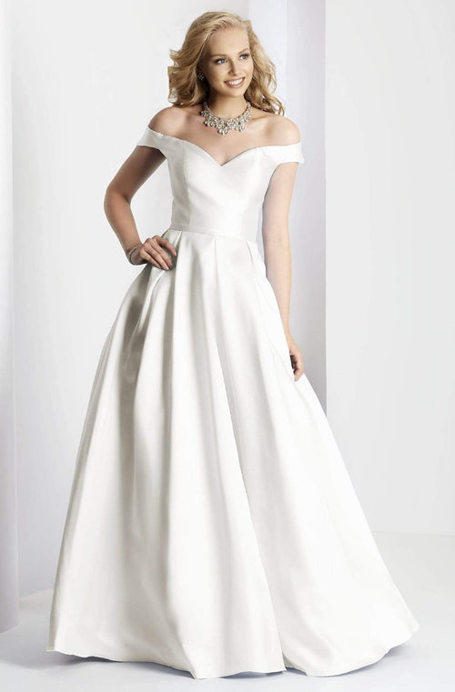 Clarisse - 3442 Off Shoulder Corset Mikado Ballgown Special Occasion Dress 0 / Ivory