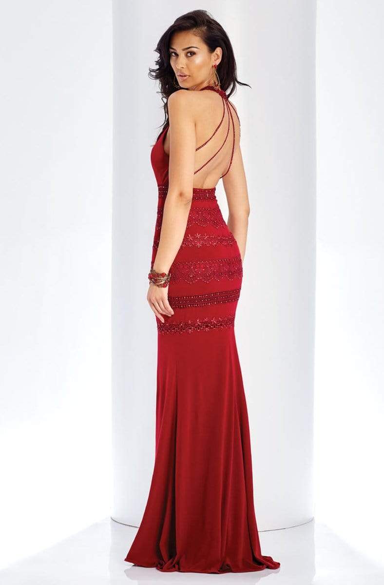 Clarisse 3449 Evening Sheath Halter Floor-Length Blend Dress