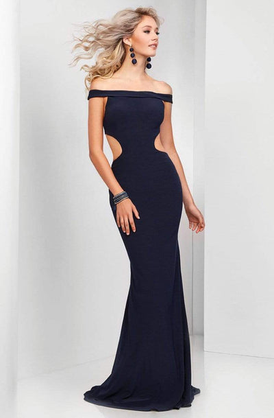 Clarisse - 3457 Sleek Off-Shoulder Sheath Dress Special Occasion Dress 0 / Navy