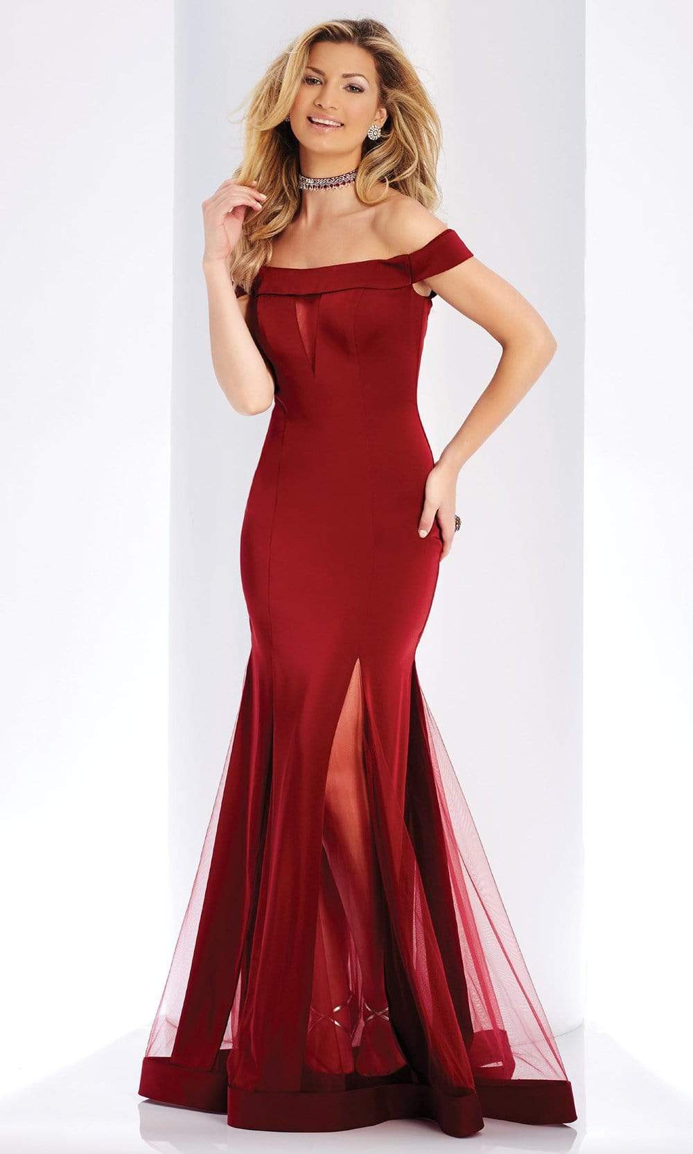 Clarisse 3518 Formal Off-Shoulder Floor-Length Blend Dress