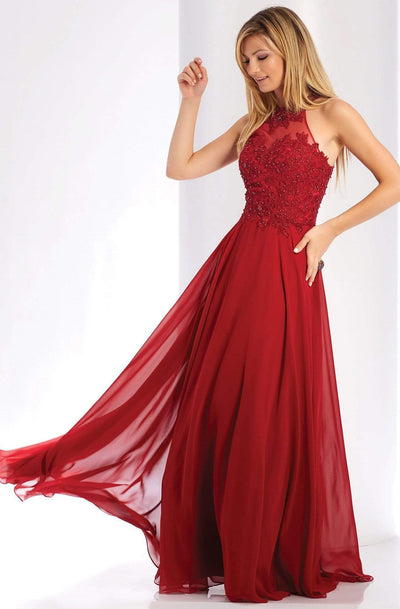 Clarisse 3528 A-Line Halter Lace Glitter Floor-Length Chiffon Dress