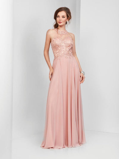 Clarisse 3528 A-Line Halter Lace Glitter Floor-Length Chiffon Dress