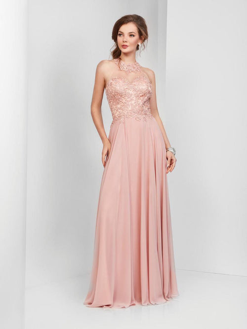 Clarisse 3528 A-Line Halter Lace Glitter Floor-Length Chiffon Dress