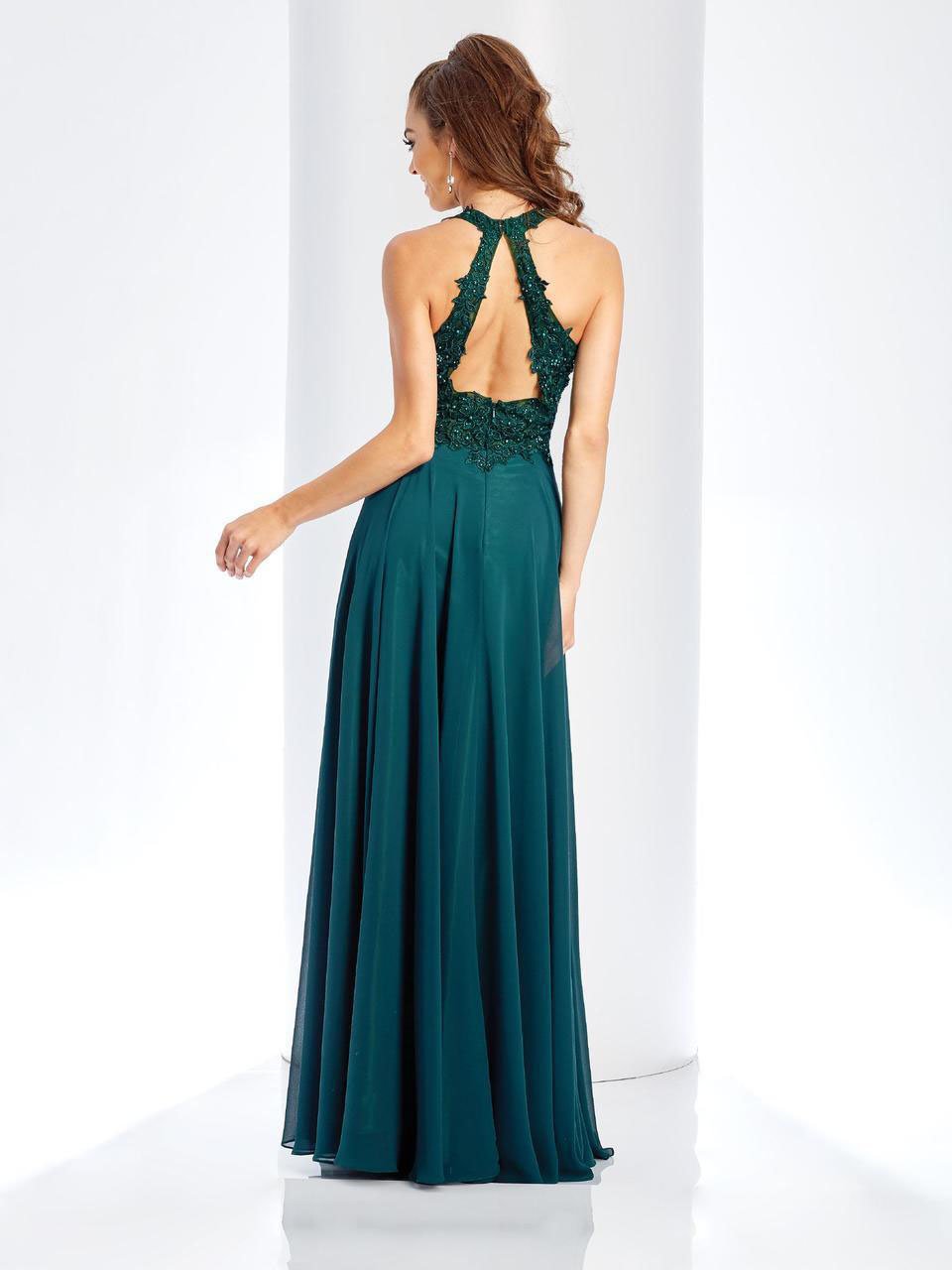 Clarisse 3528 A-Line Halter Lace Glitter Floor-Length Chiffon Dress