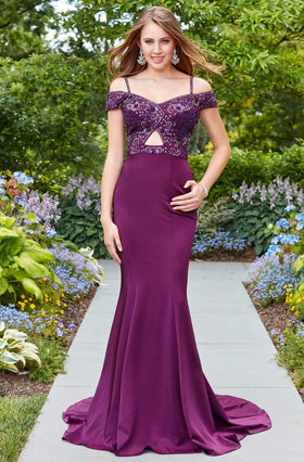 Clarisse 3543 Formal V-Neck Glitter Floor-Length Blend Dress