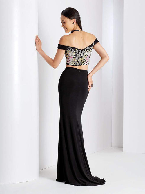 Clarisse 3556 Evening Two-Piece Off-Shoulder Slit Blend Dress