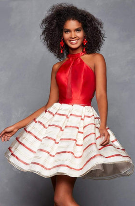 Clarisse 3632 A-Line Halter Open-Back Floor-Length Organza Dress