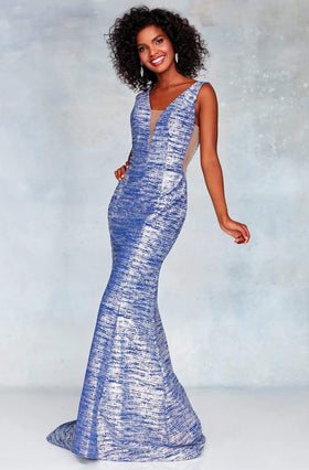 Clarisse 3713 Prom Mermaid V-Neck Open-Back Floor-Length Jersey Dress