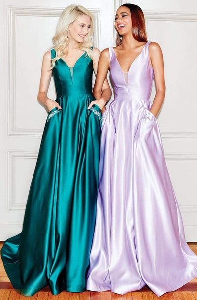 Clarisse - 3741 V Neck Corset Lace Up Back Satin Prom Dress Special Occasion Dress 0 / Lavender