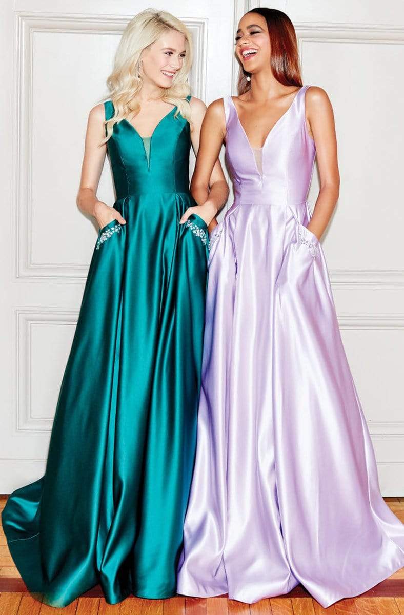 Clarisse - 3741 V Neck Corset Lace Up Back Satin Prom Dress Special Occasion Dress 0 / Lavender