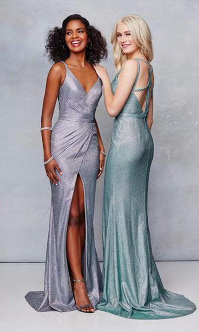 Clarisse 3766 Prom Sheath V-Neck Open-Back Floor-Length Blend Dress