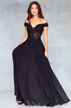 Clarisse 3774 Prom A-Line Off-Shoulder Beaded Floor-Length Chiffon Dress