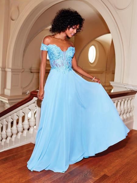 Clarisse 3774 Prom A-Line Off-Shoulder Beaded Floor-Length Chiffon Dress
