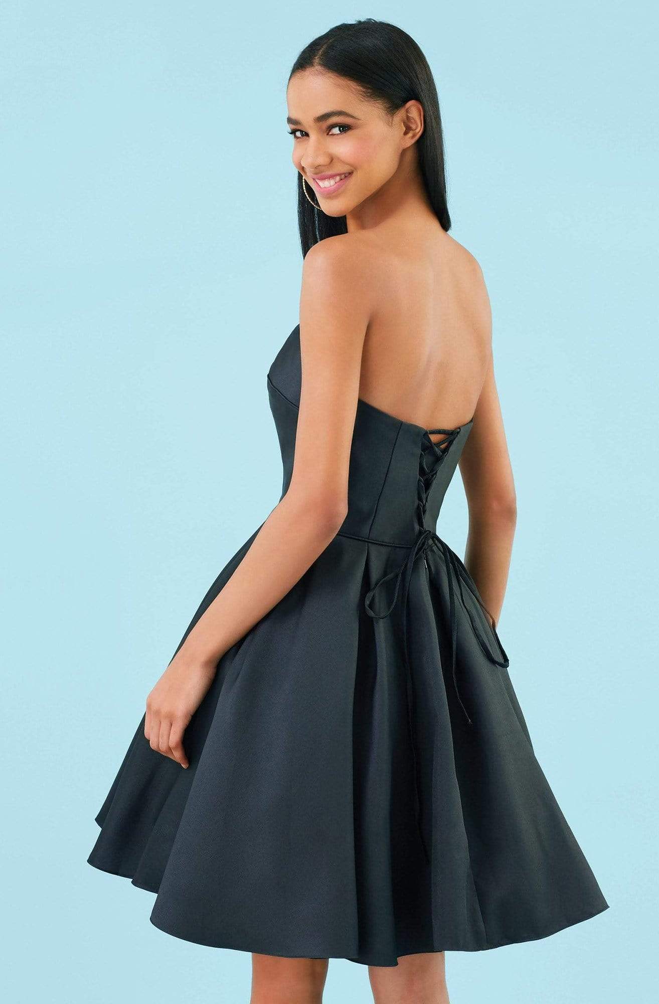 Clarisse - 3917 Strapless V Neck Glossy Mikado Cocktail Dress Special Occasion Dress 0 / Black