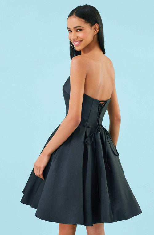 Clarisse - 3917 Strapless V Neck Glossy Mikado Cocktail Dress Special Occasion Dress 0 / Black