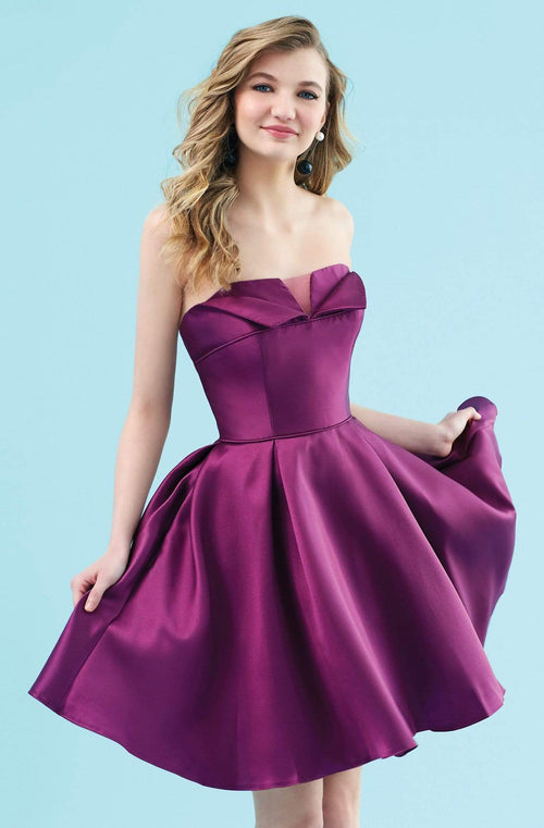 Clarisse - 3917 Strapless V Neck Glossy Mikado Cocktail Dress Special Occasion Dress 0 / Plum