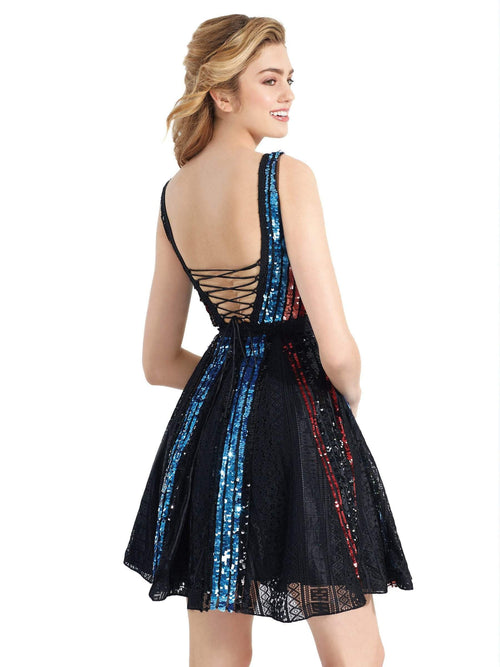 Clarisse 3948 Formal A-Line V-Neck Sequin Lace Floor-Length Lace Dress