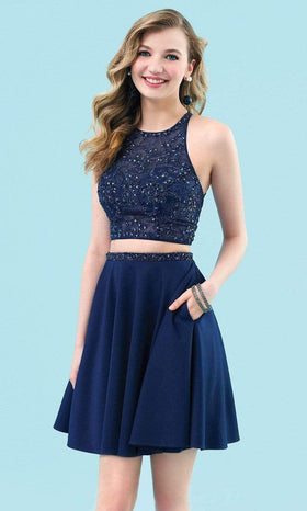 Clarisse 3958 Formal A-Line Halter Beaded Floor-Length Chiffon Dress