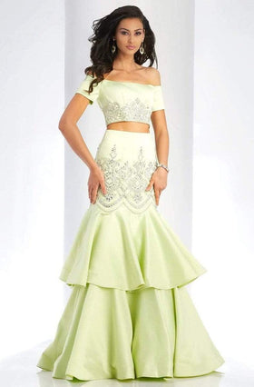 Clarisse 4915 Evening Two-Piece Off-Shoulder Beaded Floor-Length Satin Dress