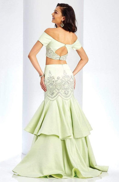 Clarisse 4915 Evening Two-Piece Off-Shoulder Beaded Floor-Length Satin Dress