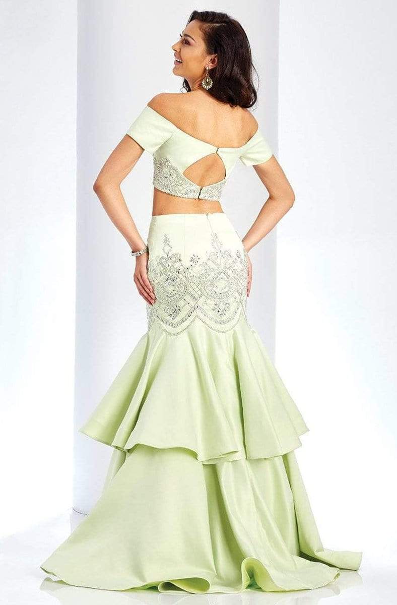 Clarisse 4915 Evening Two-Piece Off-Shoulder Beaded Floor-Length Satin Dress