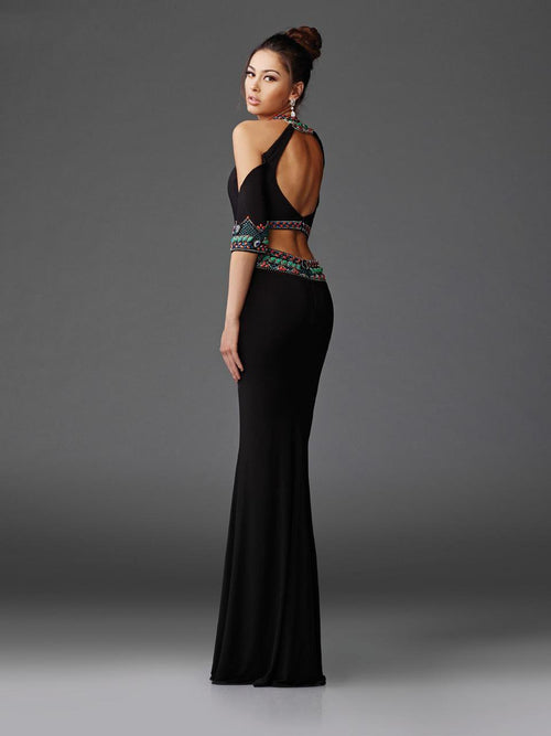 Clarisse 4920 Evening Sheath Open-Back Floor-Length Blend Dress