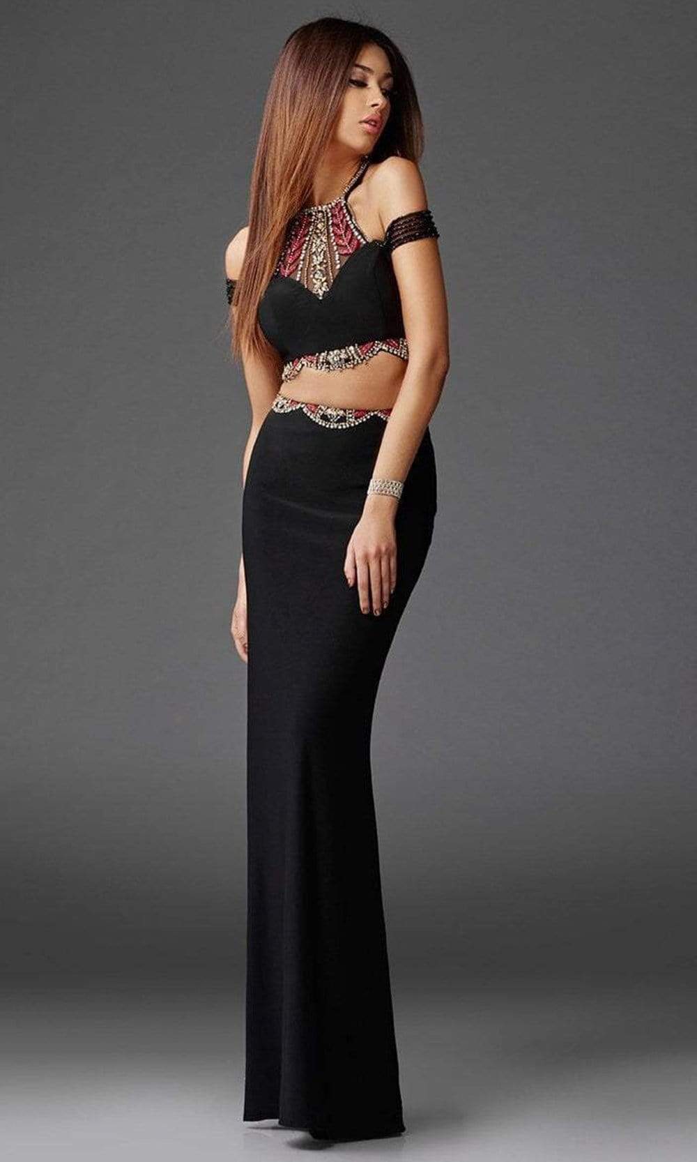 Clarisse - 4921 Halter Neck Three-Piece Gown Special Occasion Dress 0 / Black/Multi