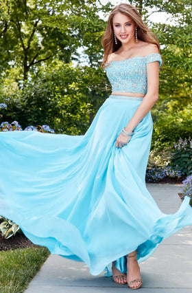 Clarisse 4938 Evening A-Line Off-Shoulder Beaded Floor-Length Chiffon Dress