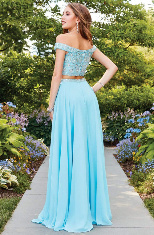 Clarisse 4938 Evening A-Line Off-Shoulder Beaded Floor-Length Chiffon Dress