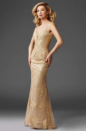 Clarisse 4961 Sheath V-Neck Sequin Embroidered Floor-Length Sequin Dress