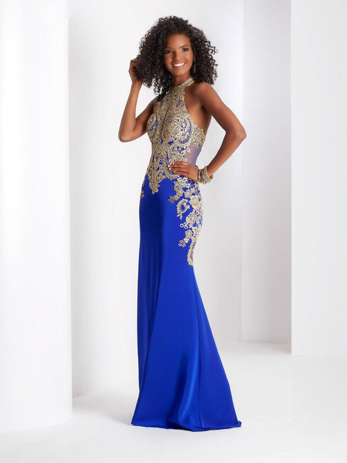 Clarisse 4962 Halter Embroidered Floor-Length Blend Dress