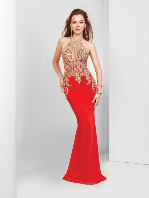 Clarisse 4962 Halter Embroidered Floor-Length Blend Dress