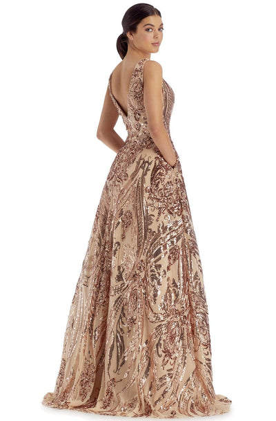 Clarisse 5105 A-Line V-Neck Sequin Open-Back Floor-Length Sequin Dress