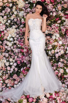 Clarisse 5119 Mermaid Strapless Lace Corset Floor-Length Satin Dress