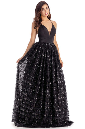 Clarisse 5145 Formal V-Neck Sequin Floor-Length Tulle Dress