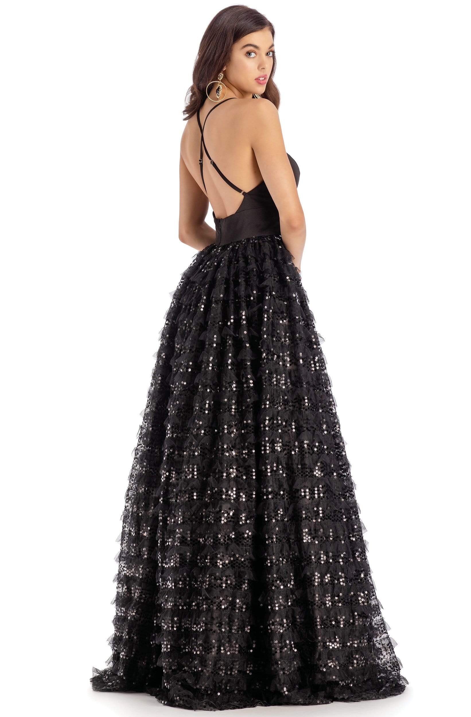 Clarisse 5145 Formal V-Neck Sequin Floor-Length Tulle Dress