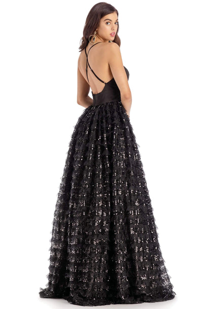 Clarisse 5145 Formal V-Neck Sequin Floor-Length Tulle Dress