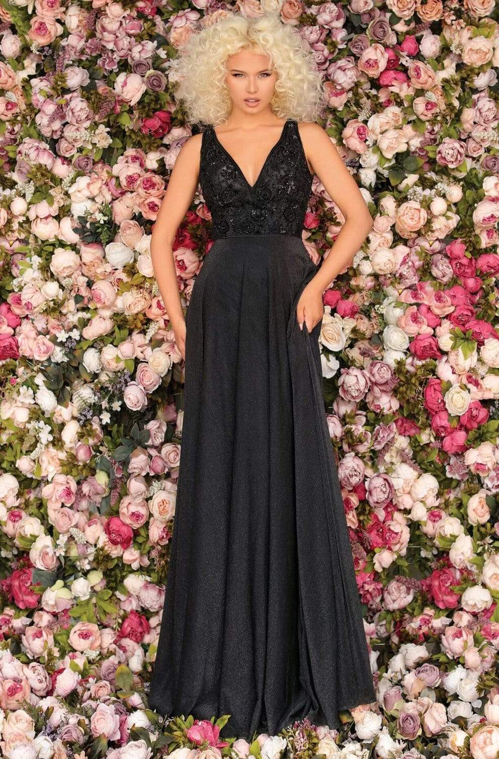 black v neck beaded prom dress A-Line V-Neck Open-Back Blend 5151 by Clarisse Pay With:305 Qs (Silkroll Fee: $7.63) embodying the essence of Salsify:Migration 60 Blue Suit Quotes