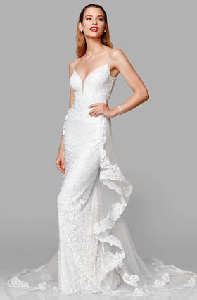 Clarisse 600141 Sheath V-Neck Beaded Lace Floor-Length Tulle Dress