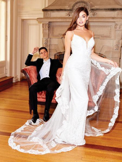 Clarisse 600141 Sheath V-Neck Beaded Lace Floor-Length Tulle Dress