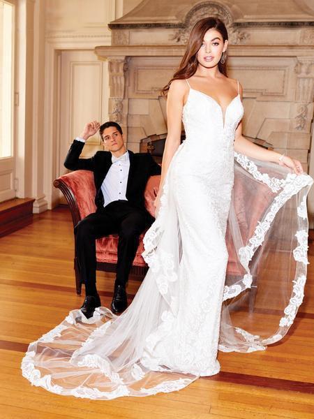 Clarisse 600141 Sheath V-Neck Beaded Lace Floor-Length Tulle Dress