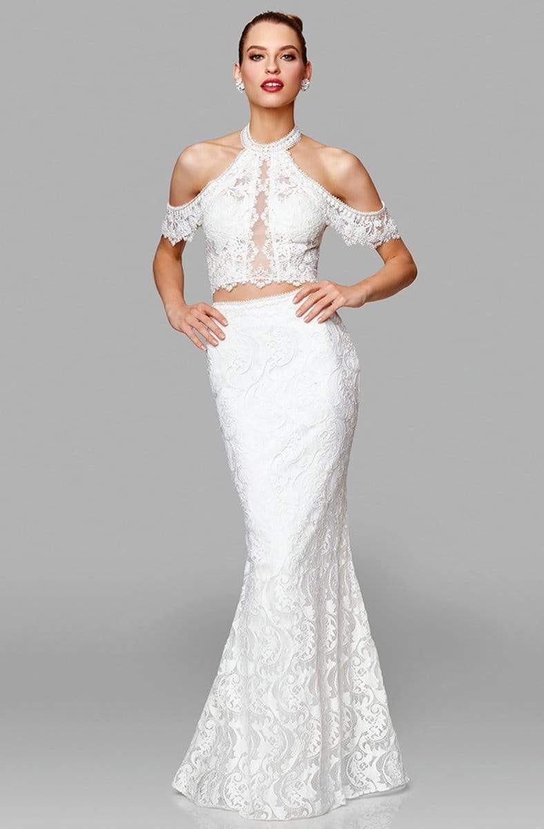 Clarisse - 600153 Two Piece Lace Trumpet Dress With Open Back Evening Dresses 0 / Ivory