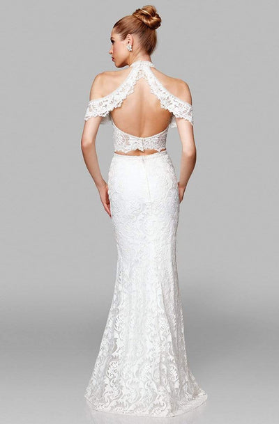Clarisse 600153 Two-Piece Halter Lace Open-Back Floor-Length Lace Dress