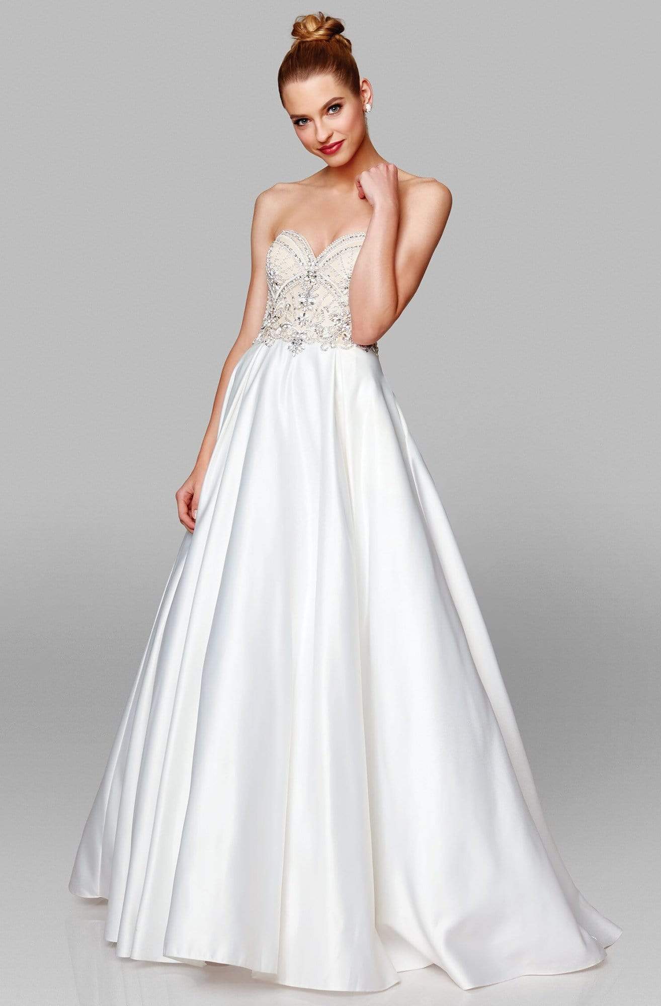 Evening A-Line Strapless Beaded Floor-Length Satin Dress 600157 by Clarisse