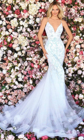Clarisse 800227 Formal Mermaid V-Neck Sequin Lace Floor-Length Lace Dress