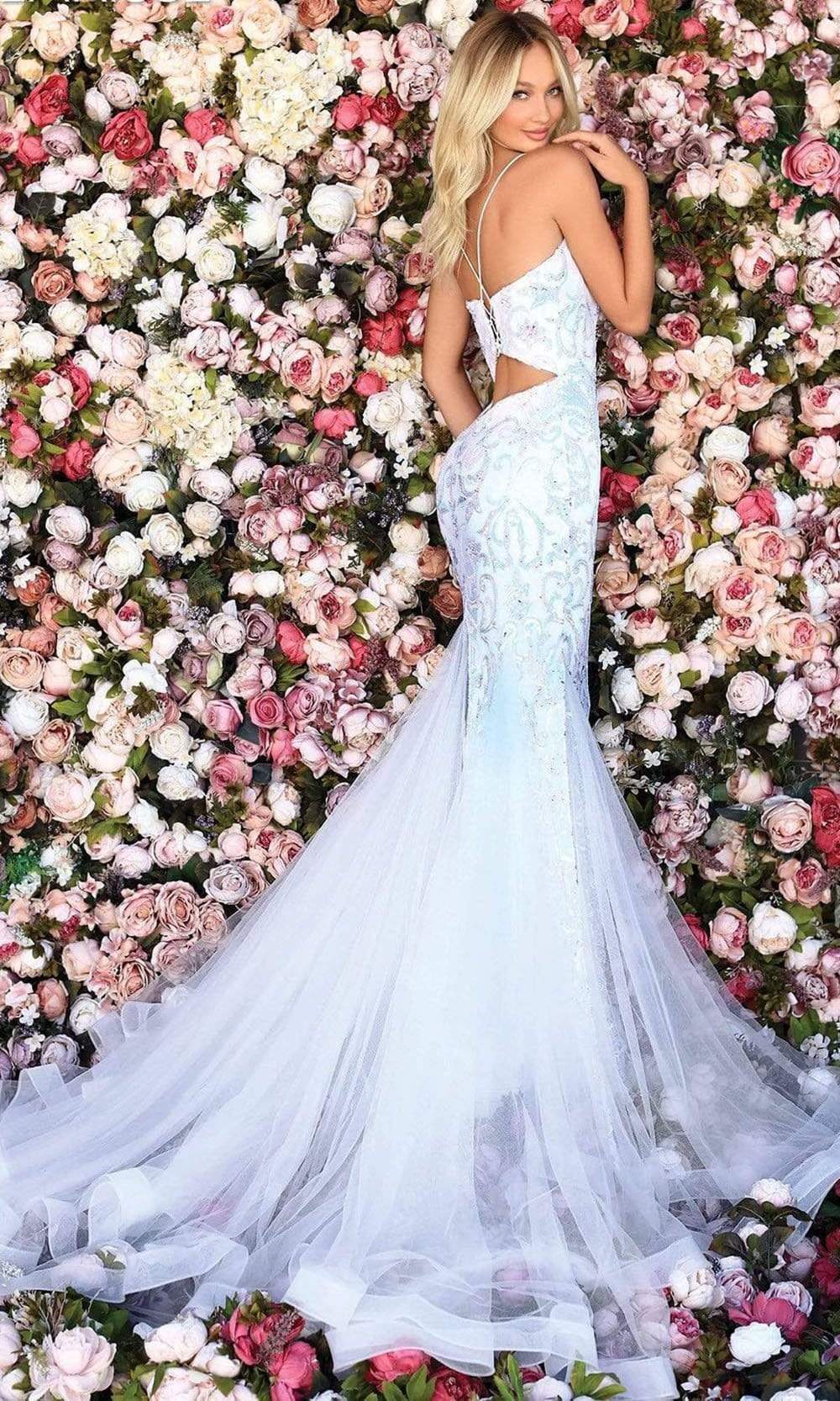 Clarisse 800227 Formal Mermaid V-Neck Sequin Lace Floor-Length Lace Dress