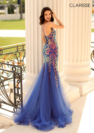 Clarisse 800227 Formal Mermaid V-Neck Sequin Lace Floor-Length Lace Dress