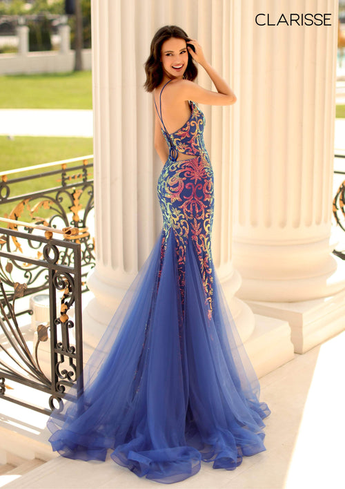 Clarisse 800227 Formal Mermaid V-Neck Sequin Lace Floor-Length Lace Dress