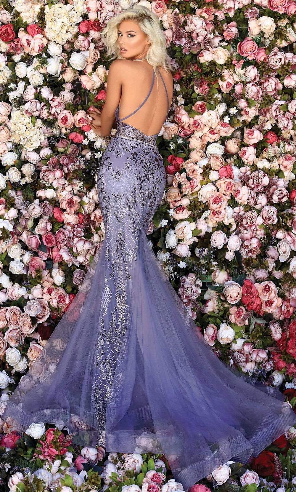 Clarisse 800231 Mermaid Halter Sequin Beaded Floor-Length Sequin Dress