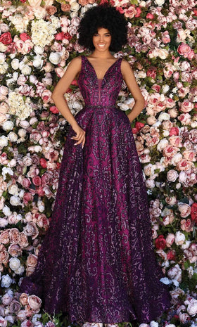 Clarisse 800309 A-Line V-Neck Sequin Beaded Floor-Length Sequin Dress